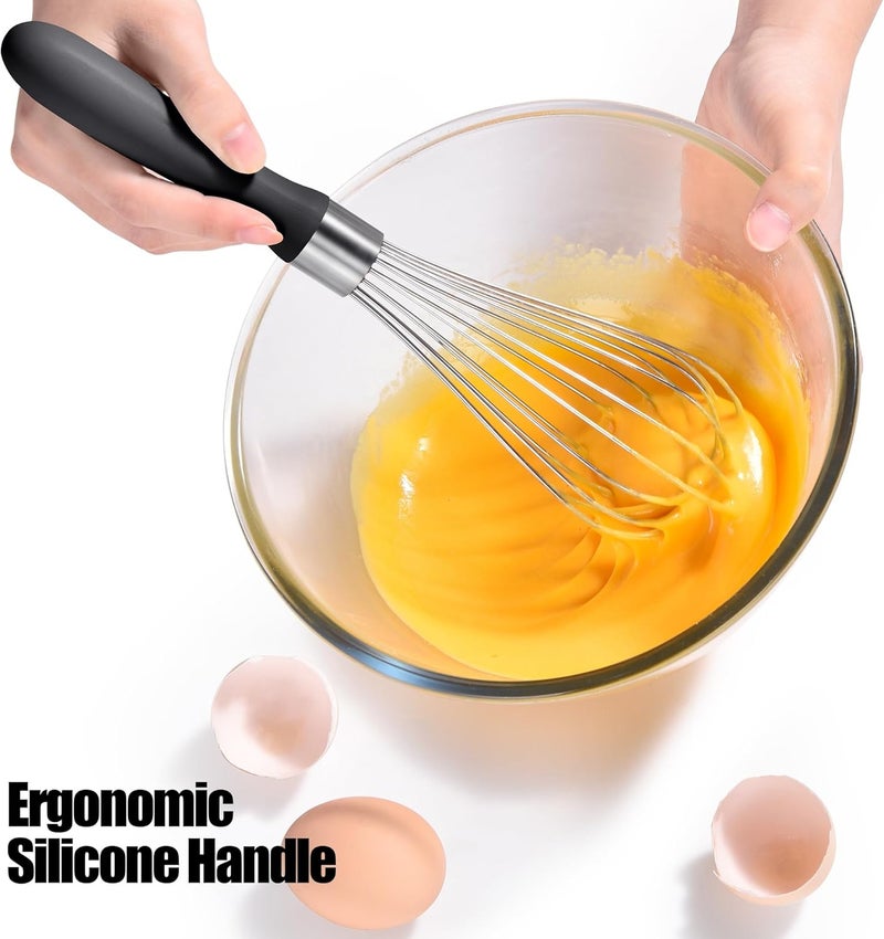Doosu 18/8 Stainless Steel Balloon Whisk, Kitchen Whisk for Cooking Handheld Egg Beater with Rust-Proof Sturdy Wires & Non-Slip Silicone Handle for Beating, Stirring, Blending (8 Wires, Black) - Image 4
